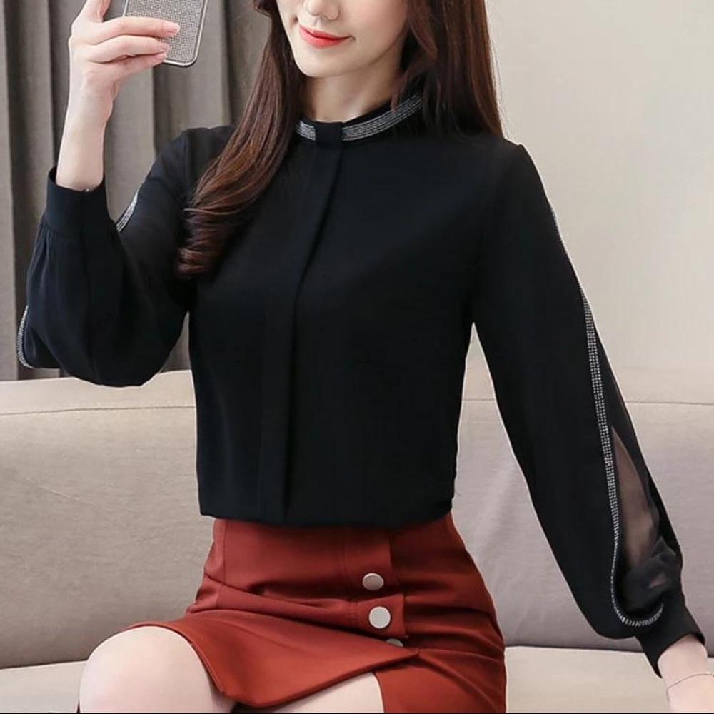 LG Black Silver Chiffon Blouse Shirt